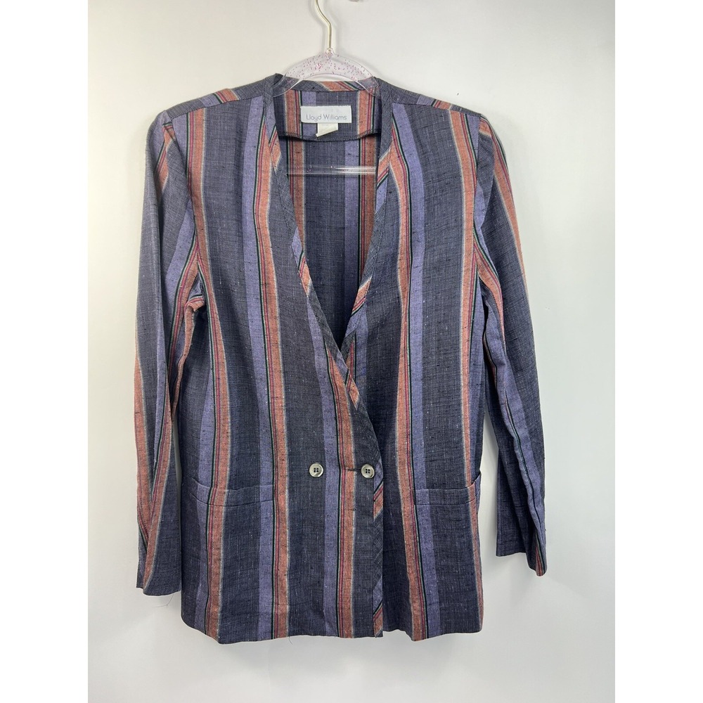 Vintage‎ Lloyd Williams Linen Blend Blazer Womens Size 8 Striped Purple